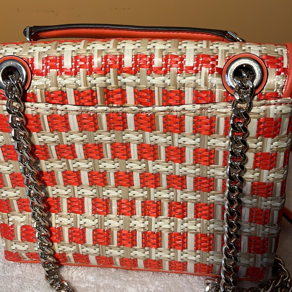 NWOT Vintage Kate Spade orange and cream fabric woven bag. - Picture 3 of 14